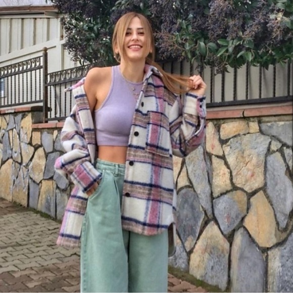 ZARA CREAM/PINK WOOL BLEND SHACKET NWOT! MEDIUM - Picture 4 of 9